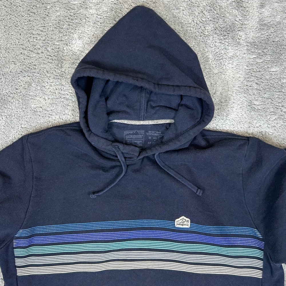 Patagonia Mens Uprisal Hoody Navy Blue Striped Graphic Sweatshirt 39620 L